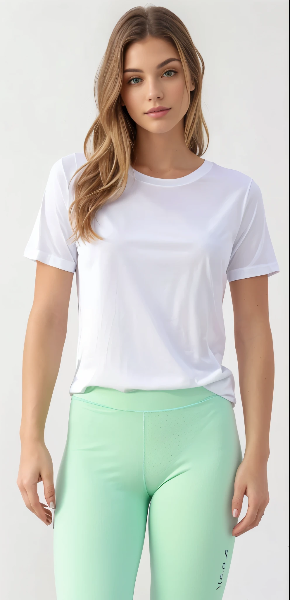 a woman in a camisa branca and green leggings, camiseta branca, vestido com uma camiseta branca, dressed in a camiseta branca, camiseta branca, camiseta branca, Topo branco, vestindo um top cortados, corte superior, vestindo um top cortado, corte superior, plain camiseta branca, wearing corte superior, camisa branca, roupas brancas da moda