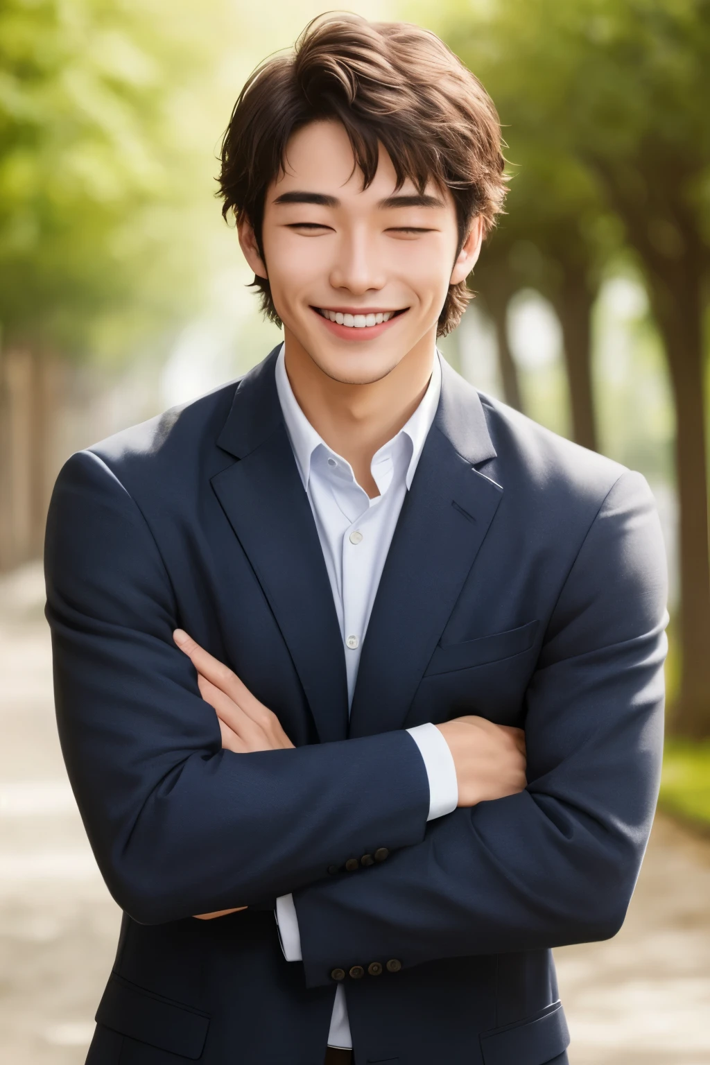 A refreshing man close your eyes smile