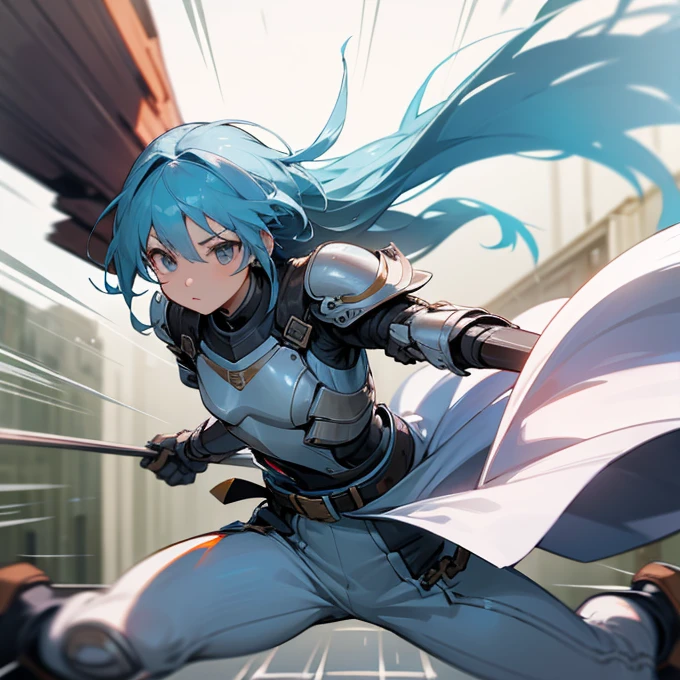 A scene where he runs like a bullet、forward leaning posture、Super beautiful girl、Sprint、Wind Effects、Very detailed、Light Armor、2 belt rods、Ultimate Cute、Ultimate quality、Ultimate Original、Front cut