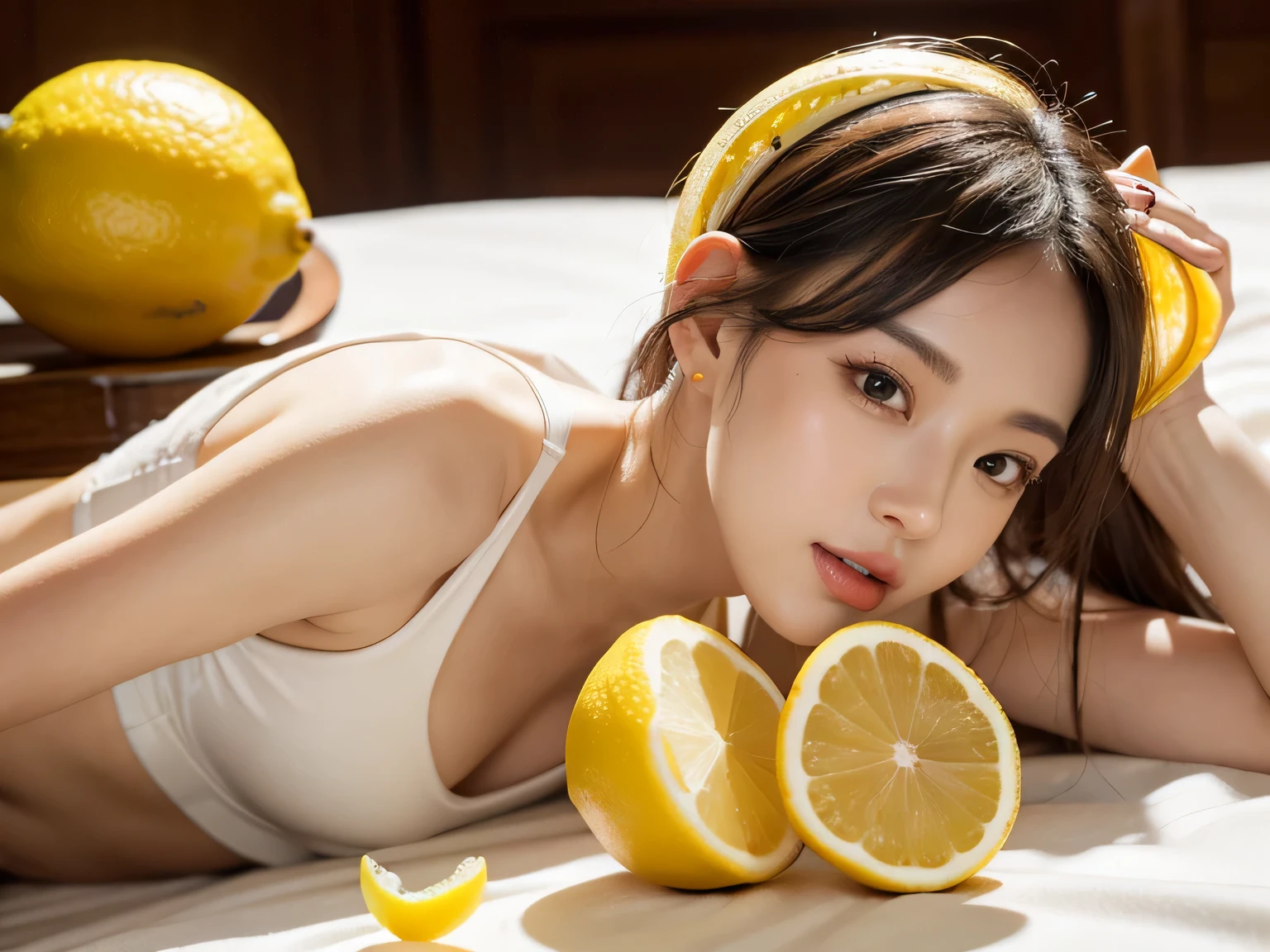 lemon eating challenge，there is a woman that is eating a lemon and some oranges, 🐿🍸🍋, it has lemon skin texture, wearing a lemon, 🍸🍋, with lemon skin texture, Eat Show, ❤🔥🍄🌪, krystal, lemons, 🔞🤡, User Photos, lemonlight, lemon, 4k), 4k ), tasty, lemon demon