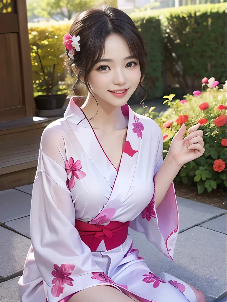 ((sunny、yukata、smile、highest quality、32k、masterpiece:1.3))、Take a bath、Delicate skin、Laughter、1 Slender Beauty:1.3、(F cup large:1.1、Slim Abs:1.2)、(underwear)、(Highly detailed face and skin texture、fine grain、double eyelid、fine grain)、(Big eyes:1.3)、(clinic、Spread your legs)、(Super Beauty、Sharp focus:1.1、35mm lens、See through、garden、smile、sunny、2 people、Chest to chest