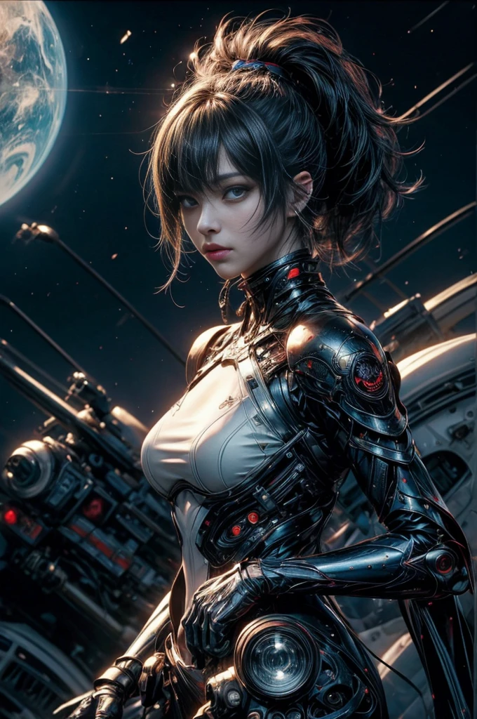 nfsw mechanism, Beautiful eyes, Upper body, （Mechanic Armor）, Portrait、abyss、Shooting with a wide-angle lens, Lightning from Kaleidoscope Hand、flying though the air、flawless、Neon light, 8K, raw, Best Quality, masutepiece, 超A high resolution, Colorful, (medium wide shot), (Dynamic perspective), The whole picture、sharp focus , (depth of field f16), ighly detailedな目と顔,ninjartist, Trimmed gear:1.2), ((masutepiece, Best Quality)), Detailed background, Inside the spacecraft、Hold your weapon、Double exposure of a person and a spiral、（Gray hair）、blue eyes、dirty、bio luminescent、lots of crescent moons、Photographed with Canon R5, ​masterpiece, connected to the plug、spectrum、Space City、highly detailed beautiful porcelain profile female android face、Complex 3D rendering of a headset、cyborgs、Robot Parts、150mm、Beautiful studio soft lights、Rim Light、Vivid details、luxuriouscyberpunk、Ren Hao、surrealistic、Anatomical、Beautiful background of facial muscles、octan render、8K、top-quality、​masterpiece、illustration、extremely delicate and beautiful、highly detailed、nfsw ,Unity ,wall-,magnifica, Attention to detail, ​masterpiece,top-quality,Official art,Highly detailed ticker Unity 8K wallpapers、、Silver Halmet、