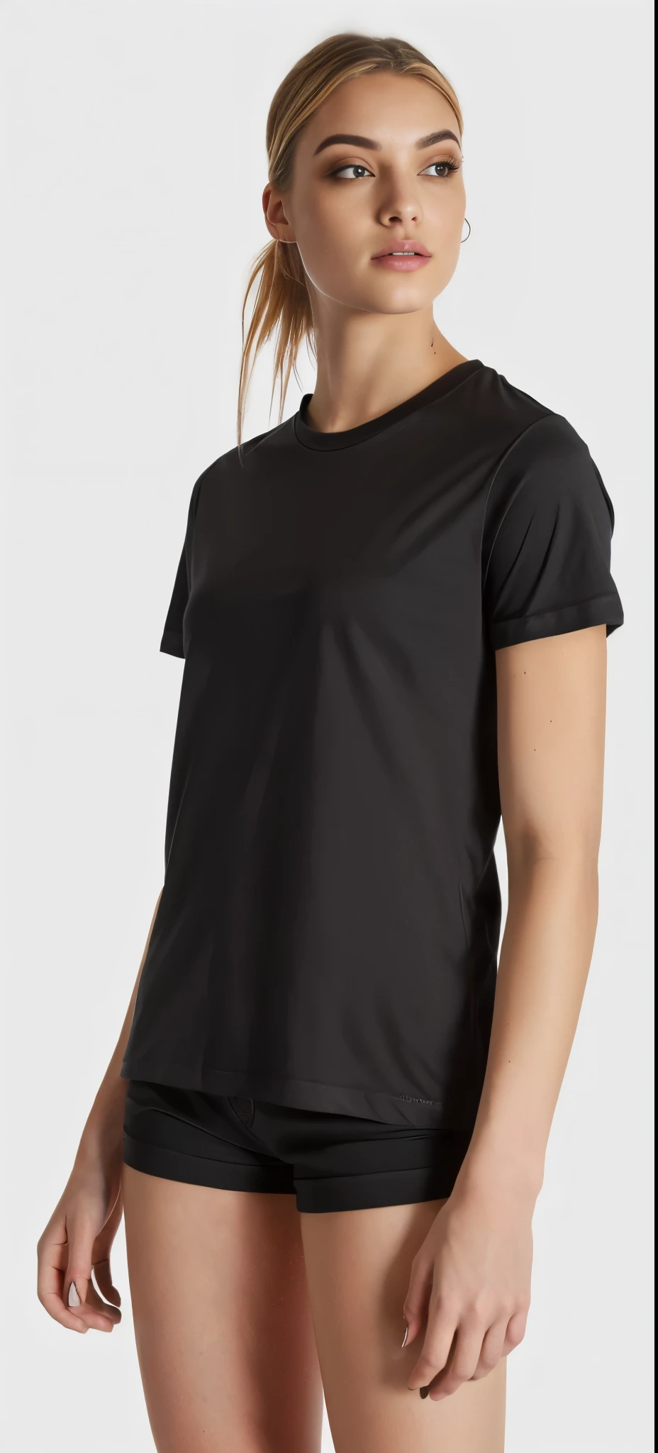 a linda woman in a camisa preta and black shorts, mulher linda e jovem, wearing a camiseta preta, vestindo camiseta preta, wearing uma camiseta preta, camiseta preta, camiseta preta, camiseta preta, wearing a camisa preta, vestindo uma camiseta, he is wearing a camiseta preta, camisa preta, uma camiseta preta. Tom alto, Manga curta