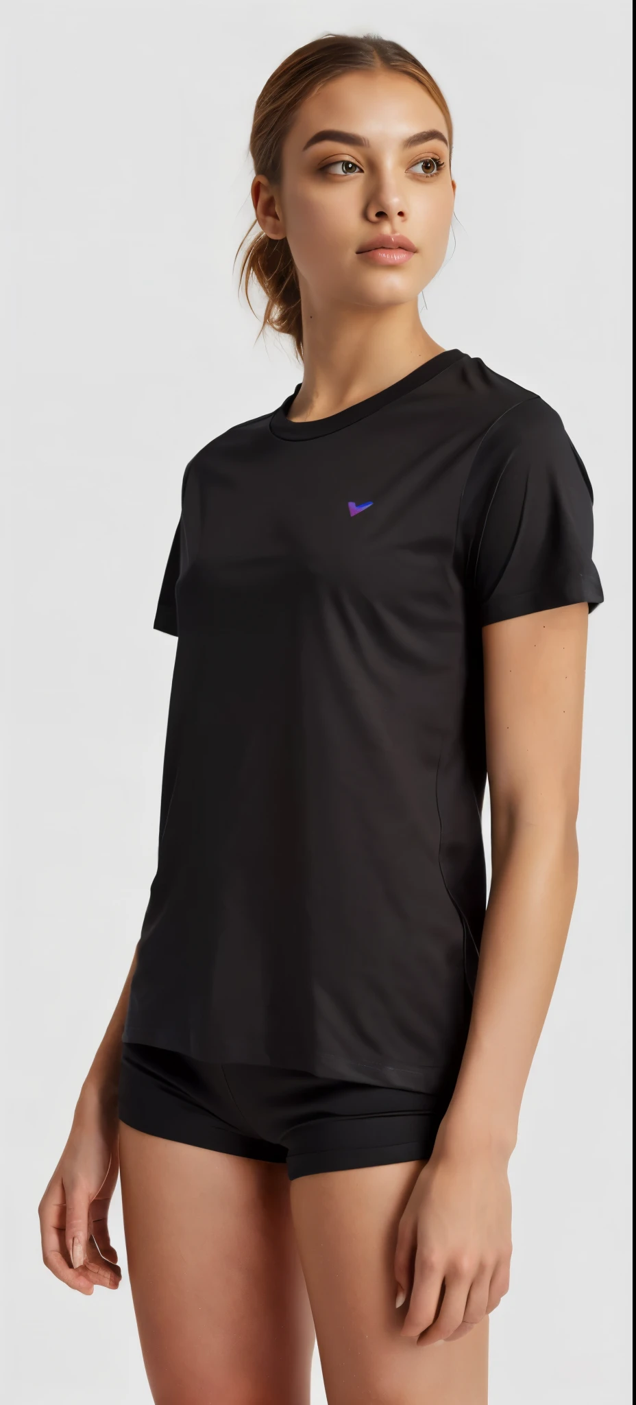 a linda woman in a camisa preta and black shorts, mulher linda e jovem, wearing a camiseta preta, vestindo camiseta preta, wearing uma camiseta preta, camiseta preta, camiseta preta, camiseta preta, wearing a camisa preta, vestindo uma camiseta, he is wearing a camiseta preta, camisa preta, uma camiseta preta. Tom alto, Manga curta