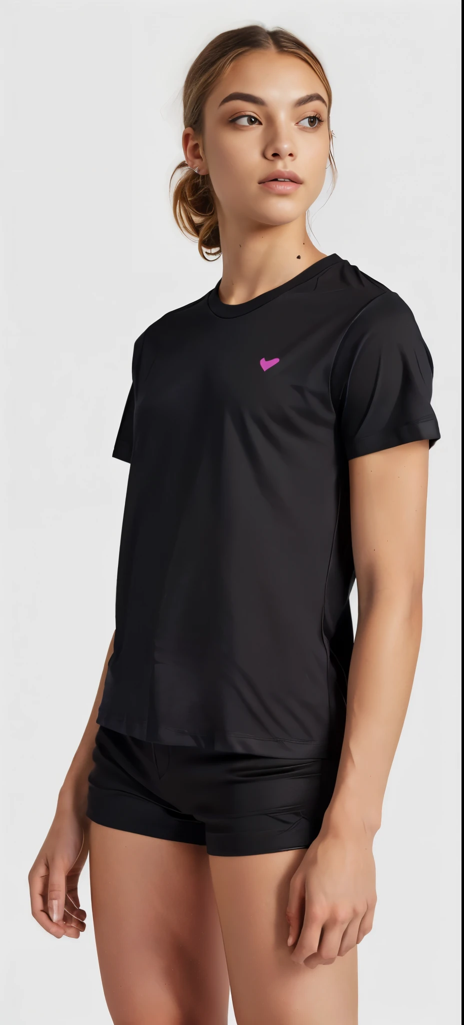 a linda woman in a camisa preta and black shorts, mulher linda e jovem, wearing a camiseta preta, vestindo camiseta preta, wearing uma camiseta preta, camiseta preta, camiseta preta, camiseta preta, wearing a camisa preta, vestindo uma camiseta, he is wearing a camiseta preta, camisa preta, uma camiseta preta. Tom alto, Manga curta