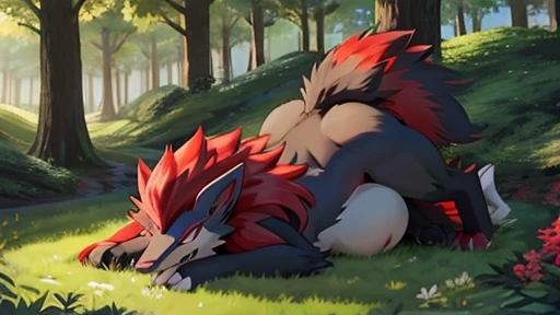 Zoroark, vore, massive belly, body is buried due to fat, writhing stomach.