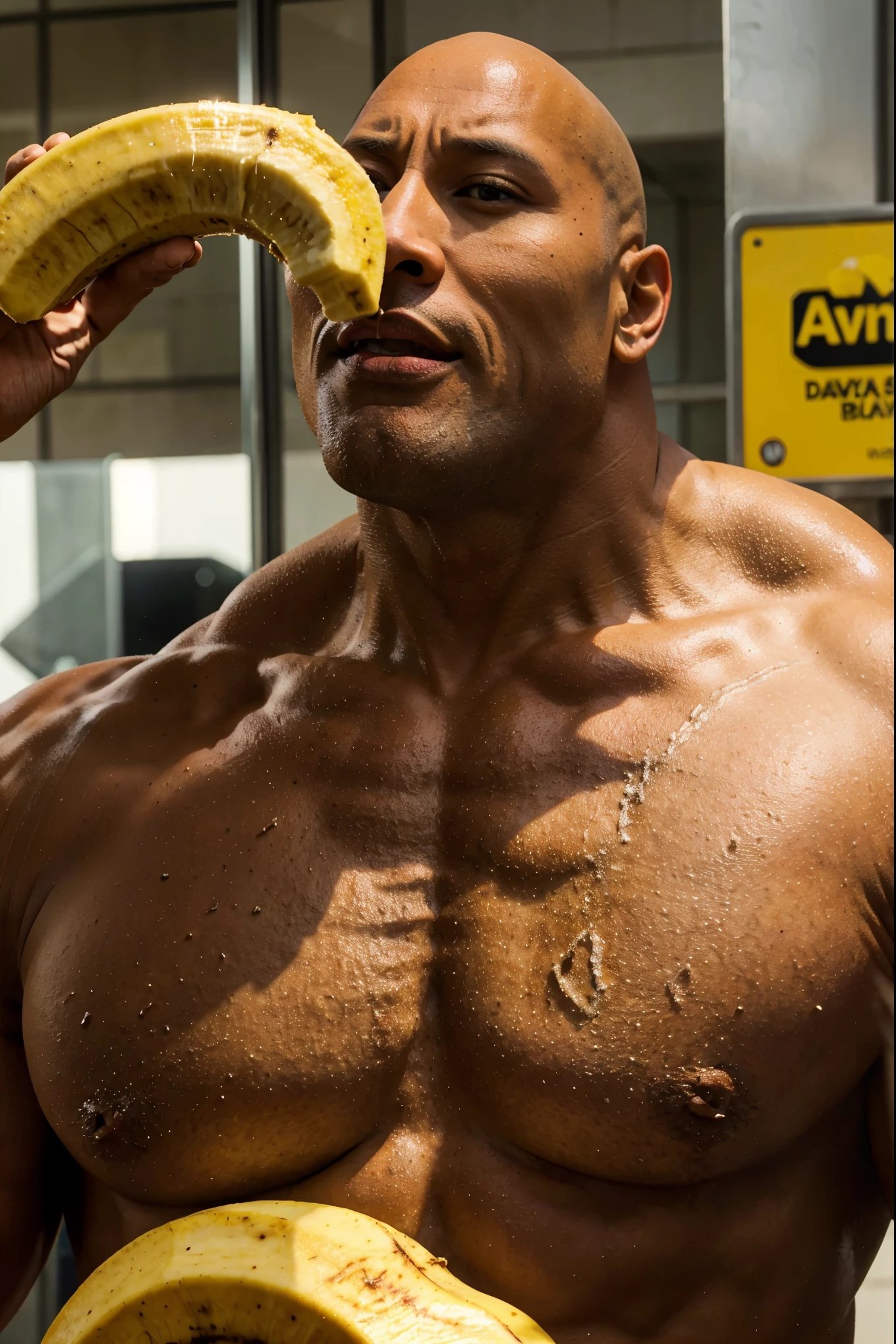 Dwayne the rock Johnson eating banana