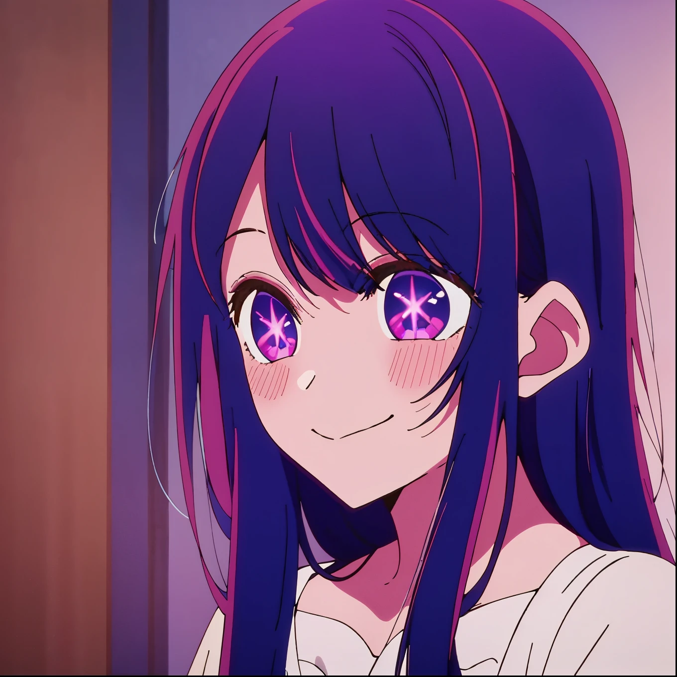 Ai Hoshino, Oshinoko, shining smile, long hair, dress, dark purple hair, masterpiece, highest quality, perfect features in the spotlight