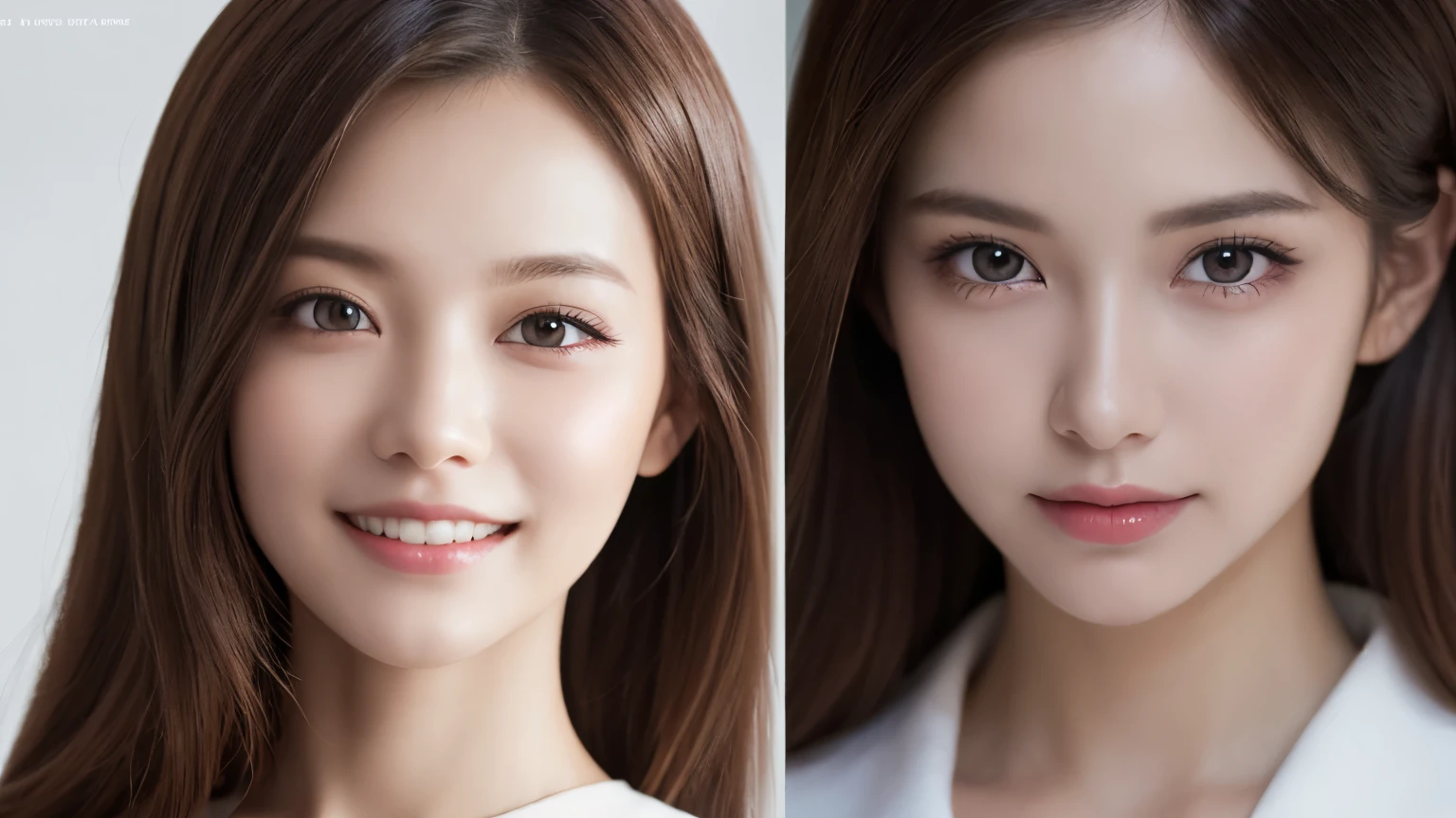One Girl, (Wear trendy fashion:1.2), (RAW Photos, highest quality), (Realistic, Realistic:1.4), Tabletop, Very delicate and beautiful, Very detailed, 2k wallpaper, wonderful, In detail, Very detailedな CG Unity 8K 壁紙, Very detailedな, High resolution, Soft Light, Beautiful detailed girl, Looking into the camera、Very detailedな目と顔, Beautiful and detailed nose, Beautiful details, Long Hair, small, White clothes、White Background、Background is white、Cinema Lighting, Perfect Anatomy, Slender body, smile, 