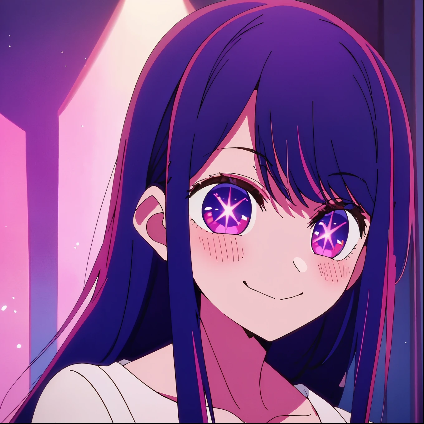 Ai Hoshino, Oshinoko, shining smile, long hair, dress, dark purple hair, masterpiece, highest quality, perfect features in the spotlight