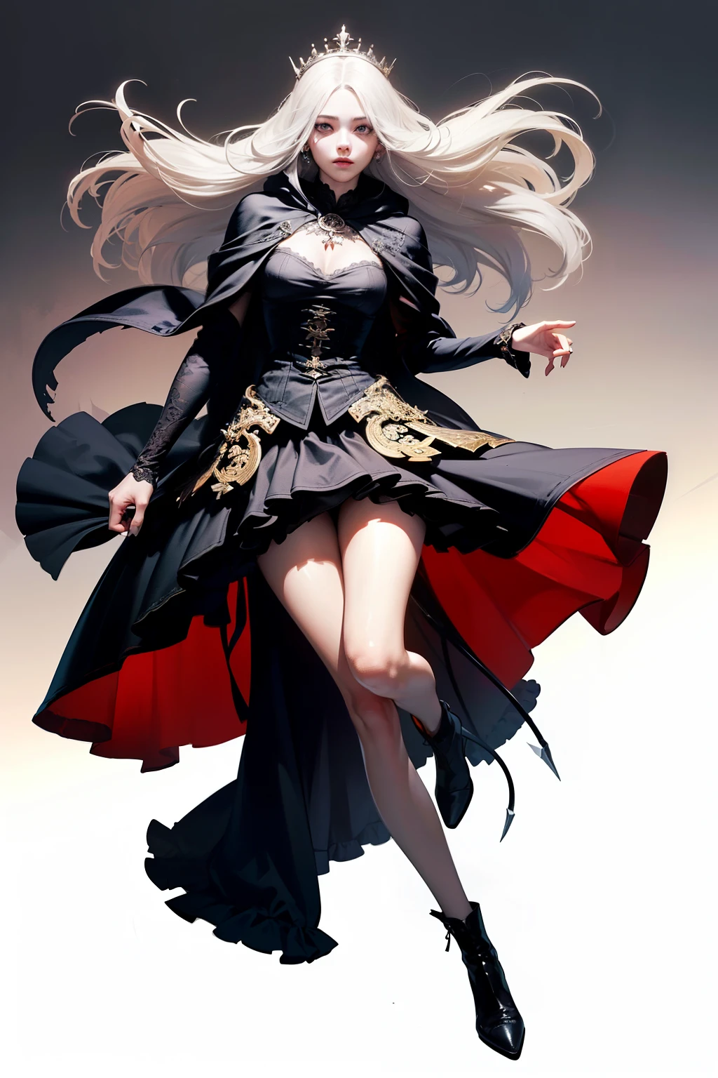 mpts
Copy
(((masutepiece, of the highest quality, super detailed))), hand drawn style, hand painted style, watercolour, sketch, a knight, white background, plain background, Bloodborne inspired, tatty Bloodborne attire, occult aesthetic, occult, tatty red and white clothing detailed and intricate steampunk and detailed gothic lolita (with a hood), diadems, long coat, very thin long legs, Complex mechanical boots above the knee, Fluttering lace flared long knee length dress with frilly petticoats, long dress, knee length dress, petticoats gothic lolita, beautiful small breasts, (((( Highly detailed face))), small thin nose, Small thin lips mouth, (((Very sharp focused eyes))), Very large slit precision pale grey eyes that shine like jewels. very long eyelashes, Silver hair swaying in the wind, Emitting a dazzling light in a mandala pattern, white background, Very dramatic and cinematic lighting, tatty damaged old red and white clothing, full body, whole body, body, cosmic horror, grim dark