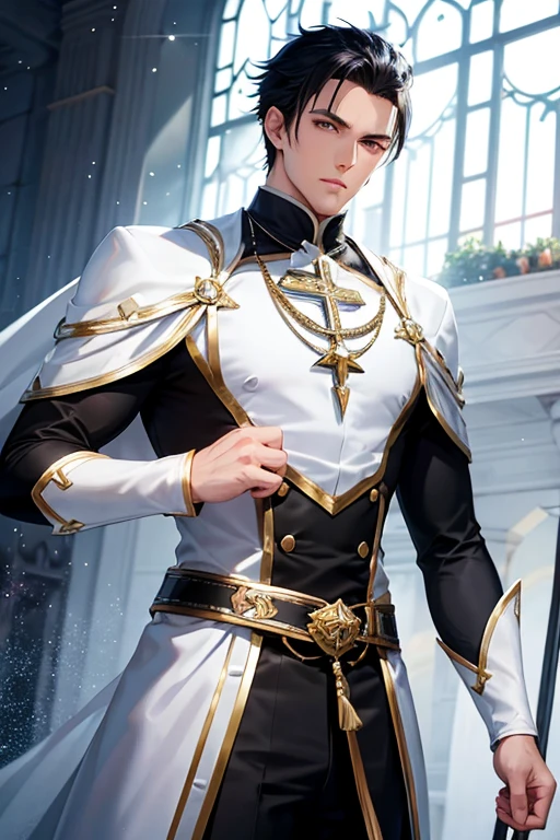 Handsome　White Knight　Black-haired man　anime　Sparkling　Asahi　Fantasy　Gothic　Long sleeve　White clothes　Kind Face