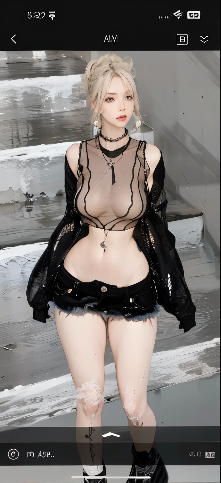 Hermosa piel detallada, cuerpo detallado, hermoso cabello detallado, sexy mujer con abdomen definido y senos gigantes en una blusa semi transparente