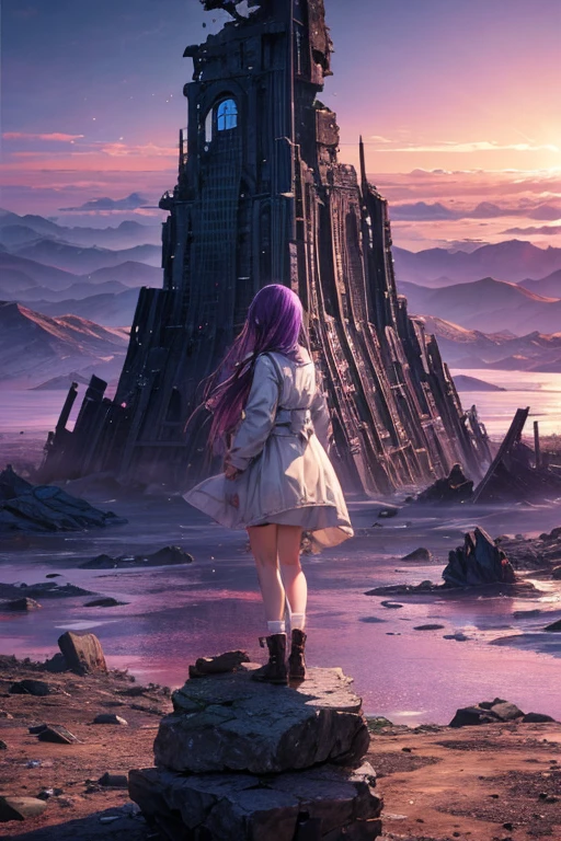 highest quality、Desolate Earth、wreckage、Purple Sky、Surrealism
