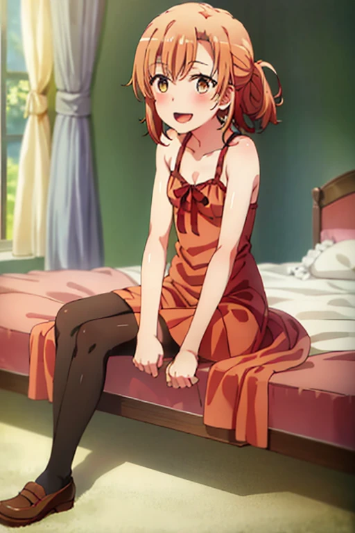 ((highest quality)), ((masterpiece)), (be familiar with), Perfect Face, indoor, Bedroom, Watching the audience,
One woman, Yuigahama Yui,
Open Mouth, Ecstatic expression, blush, smile,
Small breasts, Flat Chest, Young Girl, , , Girl,
Short Hair, Salmon-colored hair, Salmon-colored eyes, Side Pony,
Leg spread,