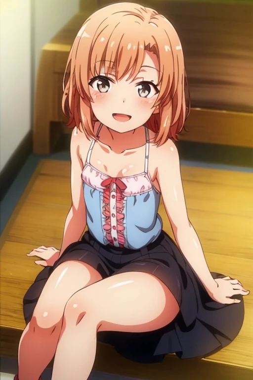 ((highest quality)), ((masterpiece)), (be familiar with), Perfect Face, indoor, Bedroom, Watching the audience,
One woman, Yuigahama Yui,
Open Mouth, Ecstatic expression, blush, smile,
Small breasts, Flat Chest, Young Girl, , , Girl,
Short Hair, Salmon-colored hair, Salmon-colored eyes, Side Pony,
Leg spread,