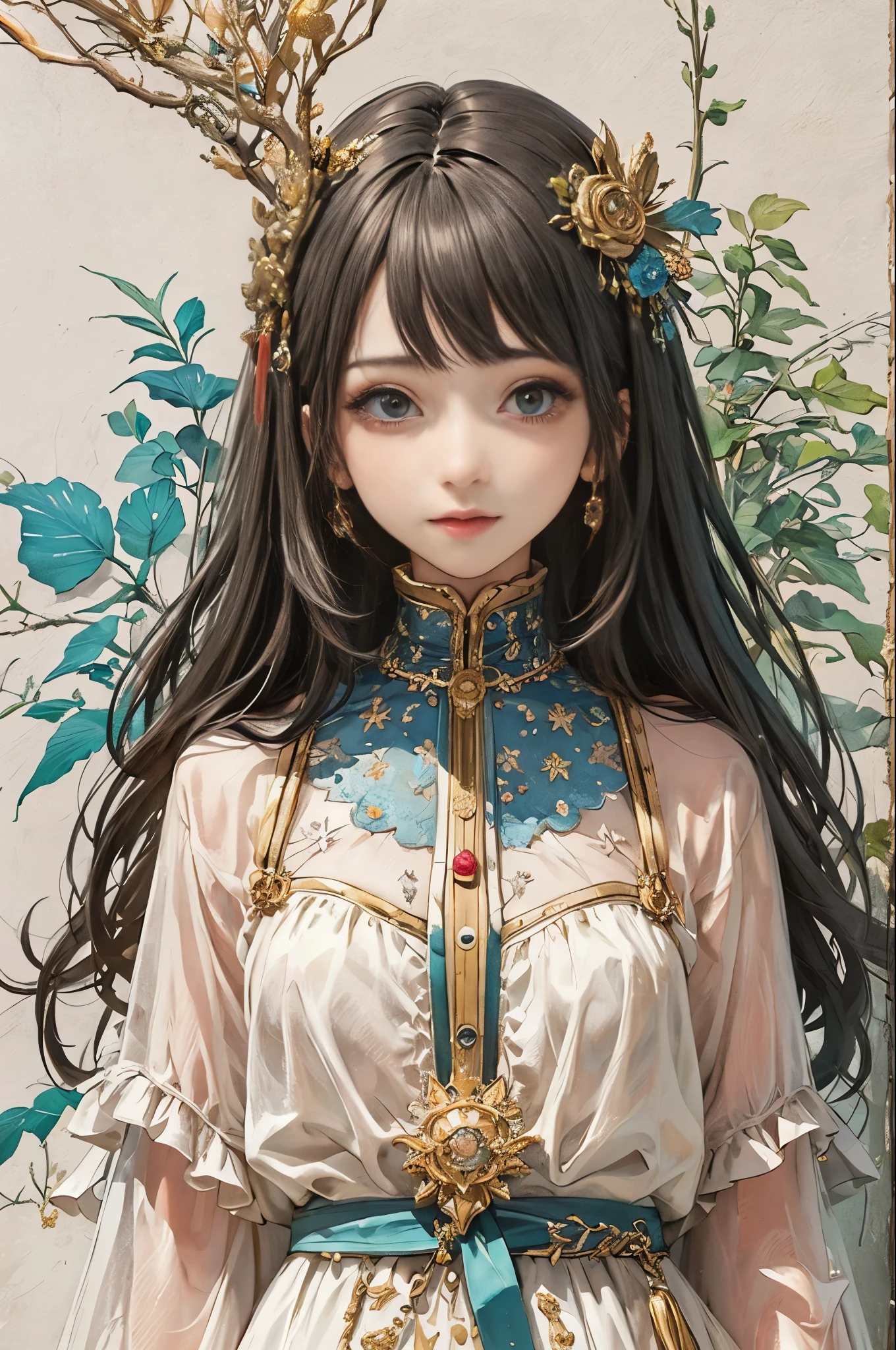 (On the table, Highest quality, best quality, Official Art, beautiful and aesthetic:1.2), (1 Girl), Very detailed,(Fractal Art:1.3),rich and colorful,Highest detail,Eye color is blue-green、