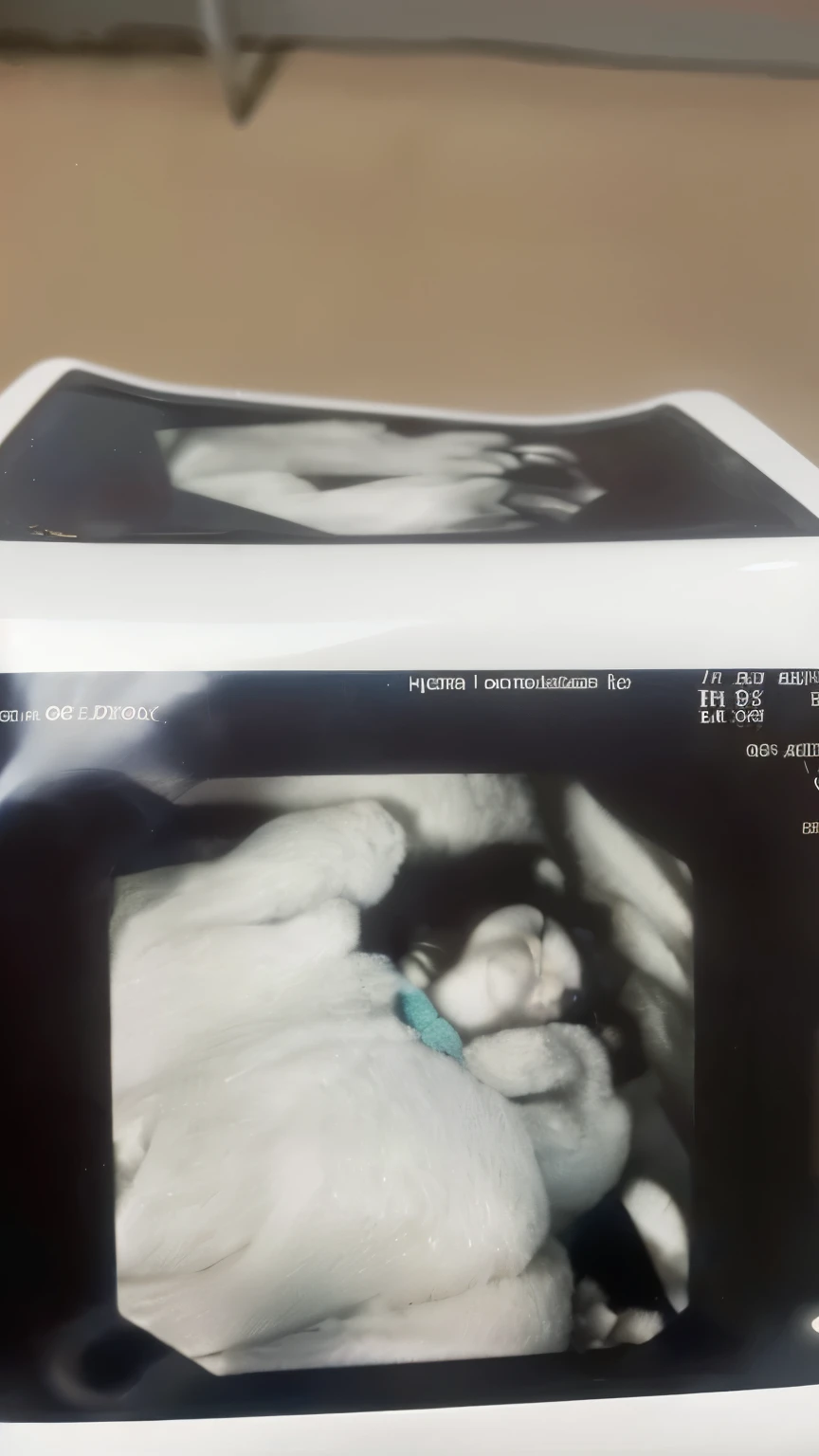 There is a box with a picture of a baby on the table, extremely High-quality scans, real image, fetus, high resolution扫描, high resolution扫描, High-resolution scanning, High-quality scans, high resolution!!, symmetry! human fetus, high resolution scan, High detail photos, very famous photo, The real situation, 8K Photo, 8K Photo