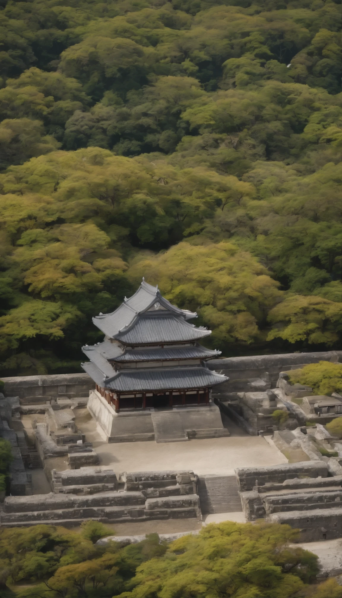 High-definition images reminiscent of a scene from a movie、The video shows an aerial shot of the Daisenryo Tomb in the Osaka Tomb Complex.。This panoramic shot、The focus is on monopoly、With a vibrant cityscape as a backdrop、Showcasing the tomb&#39;s intricate architectural details