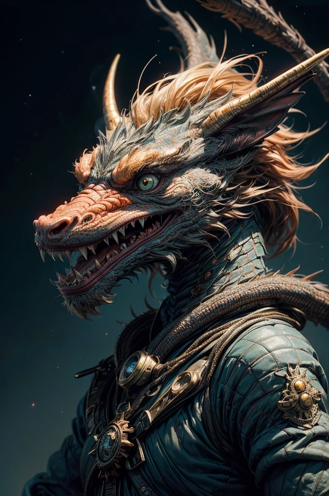 Complex 3D rendering of [[a highly detailed head of a dragon]]、150mm、Beautiful studio soft lights、Rim Light、Vivid details、head of a dragon、[[a highly detailed head of a dragon]]、surrealistic、dragon、octan render、8K、top-quality、​masterpiece、illustration、[[a highly detailed head of a dragon]]、highly detailed、Unity, Attention to detail, ​masterpiece, top-quality, Official art, Highly detailed ticker Unity 8K wallpapers、abyss、Shooting with a wide-angle lens, Lightning from Kaleidoscope Hand、Neon light, 8K, raw, Best Quality, mastepiece, high resolution, Colorful, (medium wide shot), (Dynamic perspective), The whole picture、sharp focus , (depth of field f16), Trimmed gear:1.2), ((mastepiece, Best Quality)), Detailed background, Photographed with Canon R5, ​masterpiece