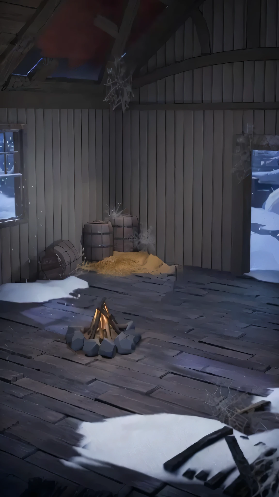 A fire broke out in a small room,There is a lot of snow in the house, Brew potions in the witch hut, Pub Background, Snowy environment, Detailed textures and lighting, Rendering with Unreal Engine 5, Winter concept art, In a dreamy tavern by the fireplace, Game Environment, rpg Game Environment asset, 3 d stylize scene, Scene Rendering, Hyper-realistic environment, Matte Background. Unreal Engine
