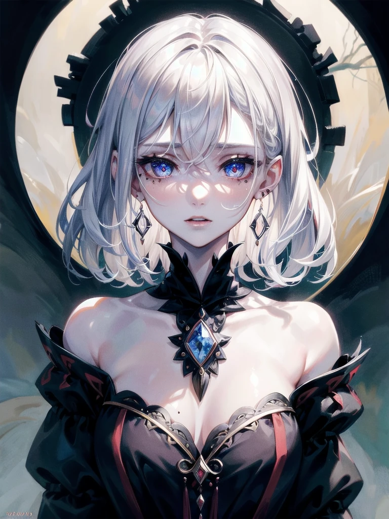 whole body, traditional witch outfit, absurdres, RAW photo, extremely delicate and beautiful, masterpiece, Best Quality, ultra high resolution, 32k, hyperrealistic, ultra-detailed, perfect figure, detailed description, pale skin, 20 years old, detailed beautiful face and eyes, tearful mole, earring, short medium hair, wavy hair,