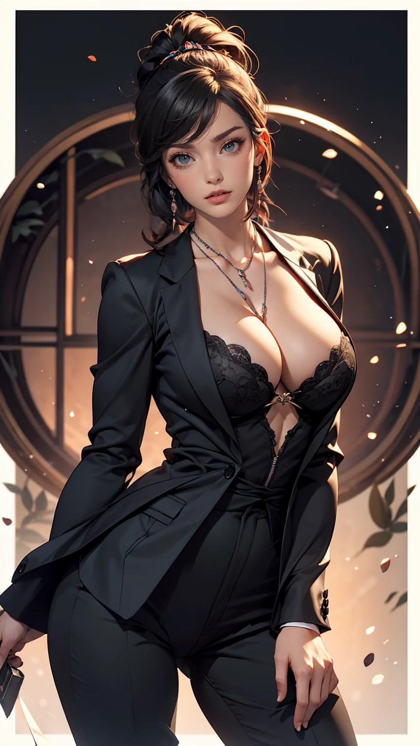 Fujiko Mine of Lupin the Third、Sexy proportions、Wear a black riding suit、Cleavage Emphasis