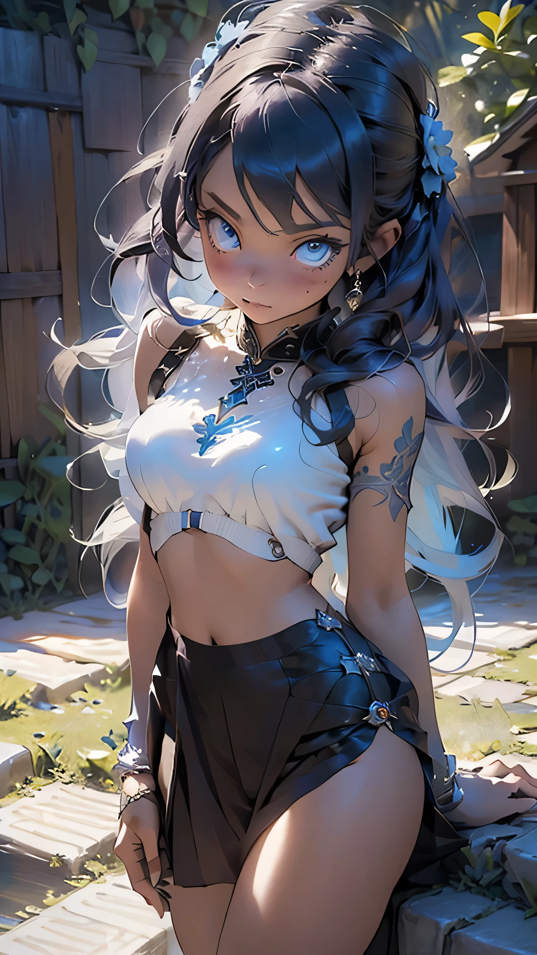 (masterpiece, best quality, 8k, UHD cinematic still frame of a stunningly beautiful woman, (with the looks of a professional fashion model.) She has (long, lustrous purple-white gradient hair), (expressive, vibrant blue eyes, reflecting light(light effect)), (immaculate, supple lips), ((large firm breasts)), (a toned midriff), (amazing legs), (perfect silky smooth thighs), (superb, slender calves), (cute flawless feet), and tribal tattoos. She is wearing a revealing, (lowcut), intricate, weaving, zentangle inspired gown of silk, lace, pearls, twisting silver and gold fastners and buckles, and a (diamond and emerald crown), ((standing in between two elaborately detailed, awe-inspiring)), ((mirrored walls of reflective moving water)), (((that she is controlling with her magic))), ((bright blue aura:1.5)), Artstation contest winner, fantasy art, goddess. extremely high detail, hyperdetailed fantasy character, 8k high quality detailed art, extremely detailed goddess shot, intricate wlop, hyperrealistic fantasy art, digital fantasy art ), karol bak, UHD, detailed fantasy art, cinematic movie still, masterpiece, best quality, absurd resolution, 8k, ray tracing, HDR, UHD, volumetric lighting, Unreal Engine 5, Unity Engine, Blender, octane render, exquisite composition and detail:1.4, exceptional lighting and shading:1.38, shallow depth of field, low angle, ominous mood, sharp focus, facing the viewer, (in varying poses):1.4 repeat positive prompts, repeat negative prompts