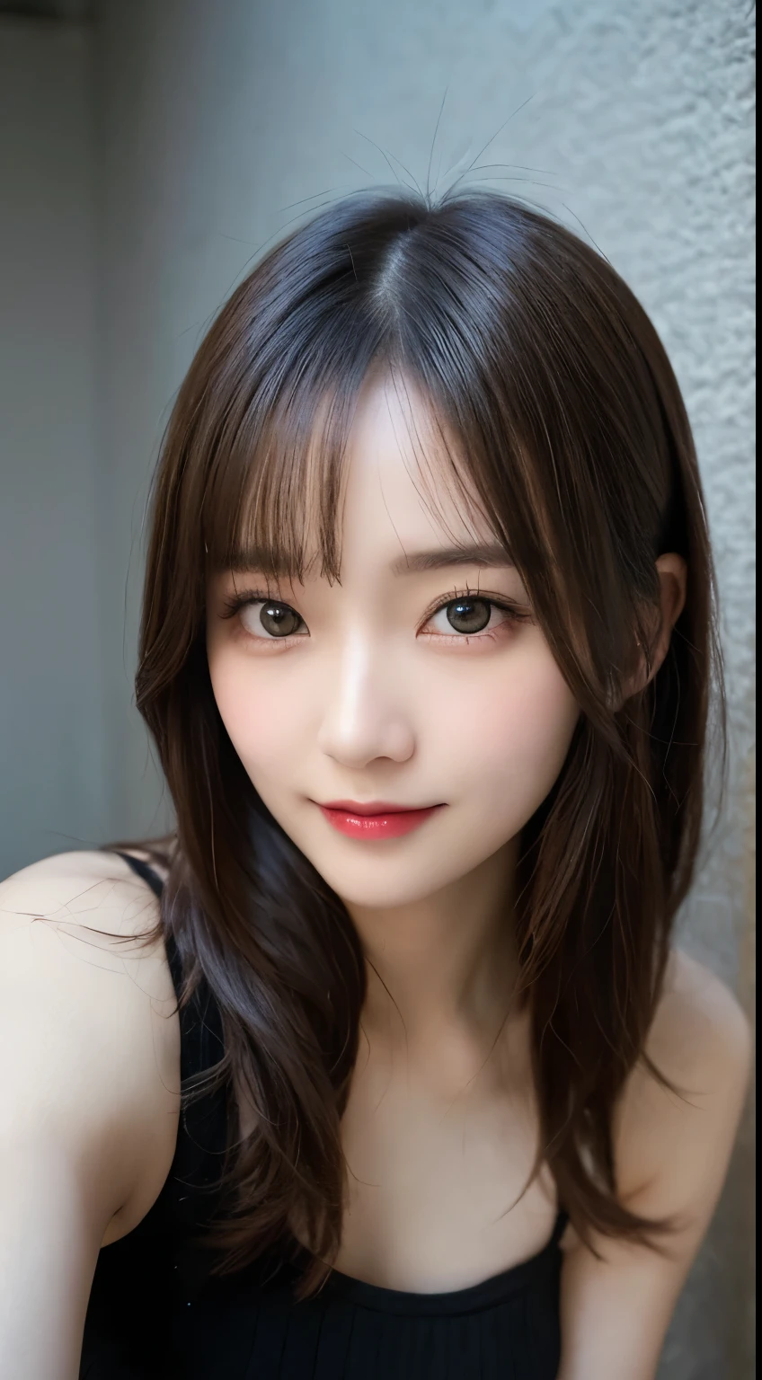 Tabletop, highest quality, shape, Very detailed, finely, High resolution, 8k wallpaper, 完璧なダイナミックな構shape, Beautiful and exquisite, Nice spring clothes,Beautiful straight hair,Small breasts,Natural color lip, 20-year-old girl、cute、sexy shot looking at camera,Always blur the background,Perfect and beautiful face、Slim face and figure,Big eyes、Putting on gal makeup,Actual Photos（Best image quality）、Sexy Face、Fashion magazine model pose、A shy smile、Cyberpunk Fashion、Crouch