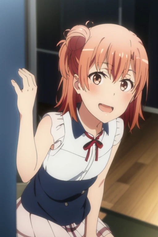 ((highest quality)), ((masterpiece)), (be familiar with), Perfect Face, indoor, Bedroom, Watching the audience,
One woman, Yuigahama Yui,
Open Mouth, Ecstatic expression, blush, smile,
Small breasts, Flat Chest, Young Girl, , , Girl,
Short Hair, Salmon-colored hair, Salmon-colored eyes, Side Pony,
Leg spread,