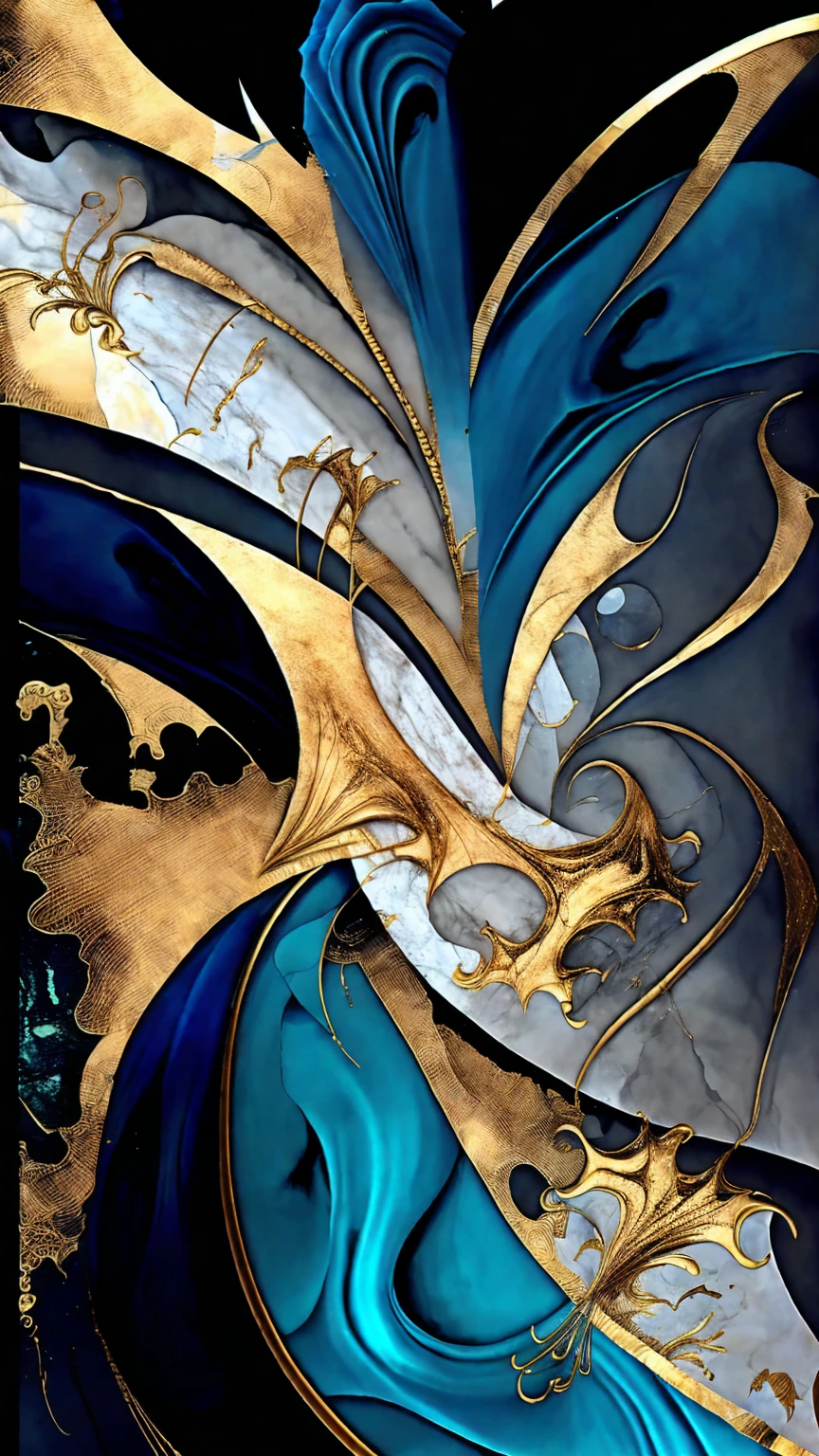 a beautiful abstract marble texture, with colors of black, blue and gold, highly detailed, intricate design, marble material, gold material, BY Anne Bachelier,