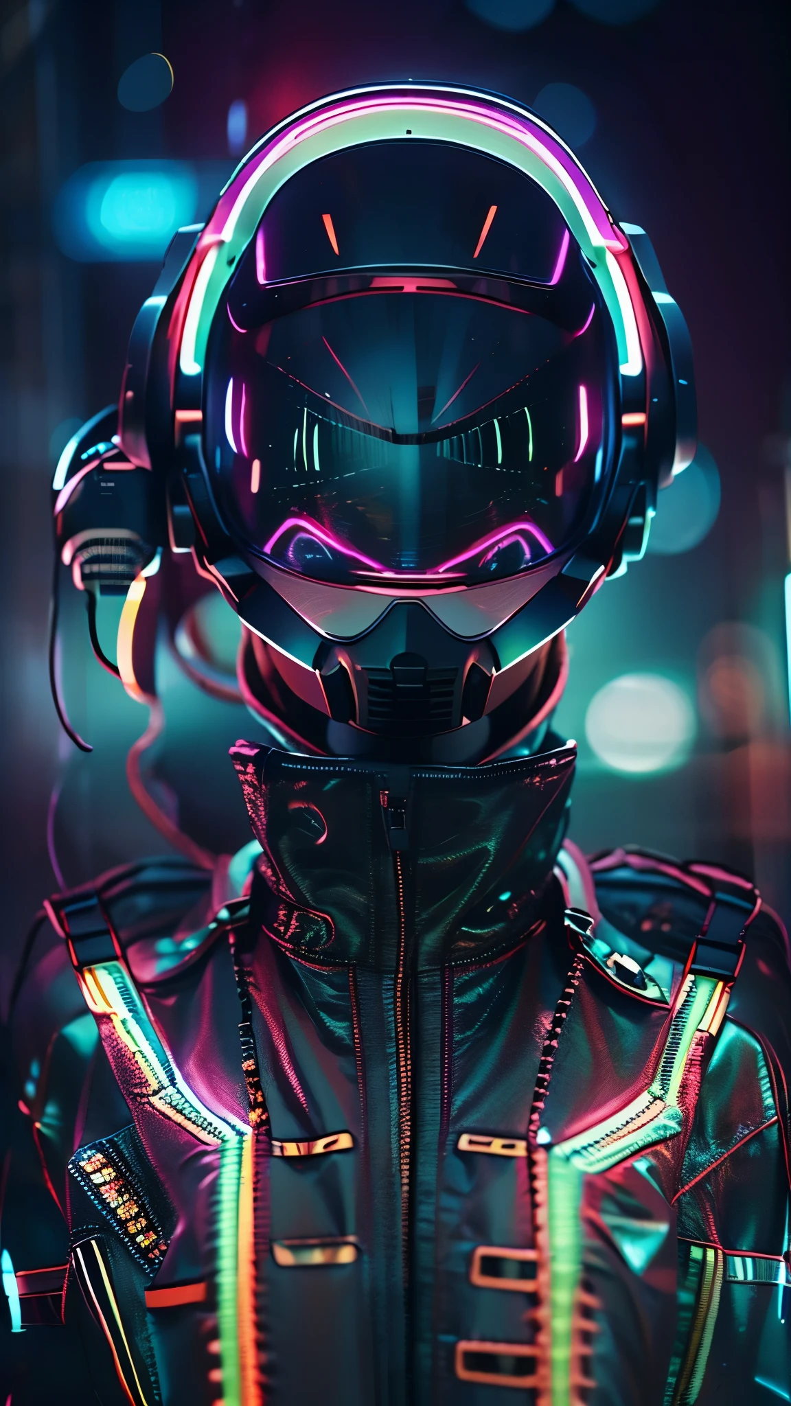 (good structure),high dynamic range,ultra high definition,8k,1 girl,blurred background,cyberpunk protective clothing,cyberpunk protective helmet,Glowing helmet,Neon lamp,neon color,oblique body,night,Mask screen reflections,depth of field,Upper body,cyberpunk,ground vehicle,lamp,neon lamp,pilot suit,alone
