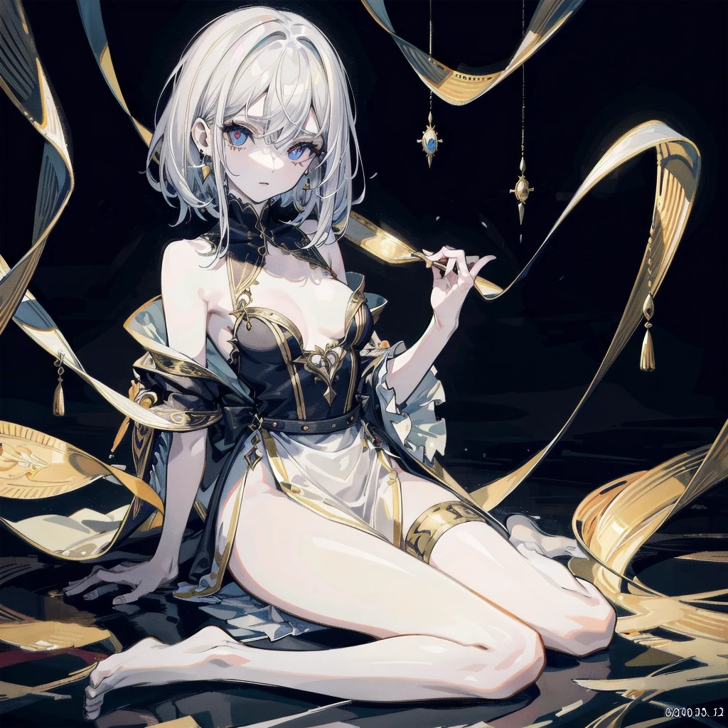 (full body), traditional witch outfit, absurdres, RAW photo, extremely delicate and beautiful, masterpiece, Best Quality, ultra high resolution, 32k, hyperrealistic, ultra-detailed, perfect figure, detailed description, pale skin, 20 years old, detailed beautiful face and eyes, tearful mole, earring, short medium hair, wavy hair, 