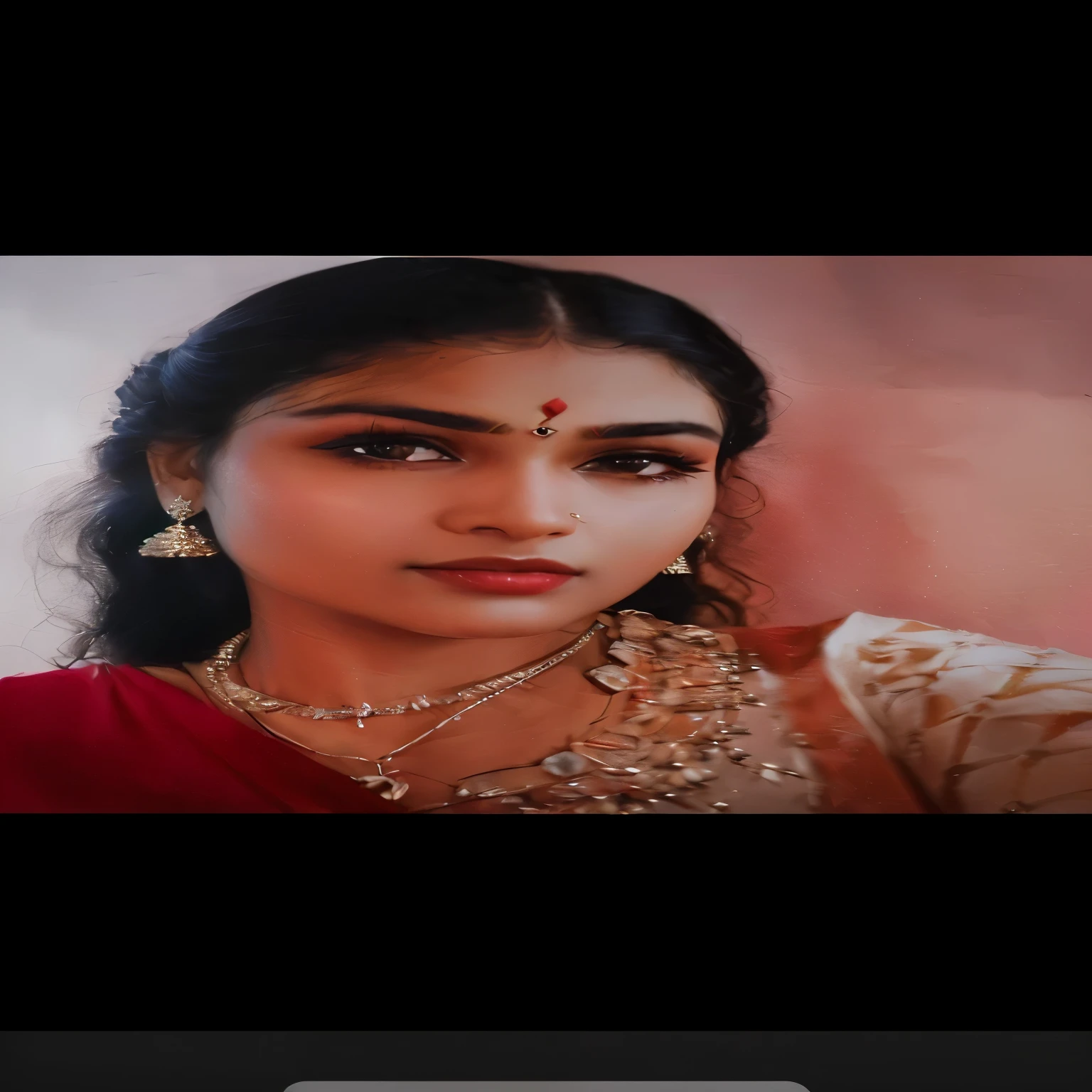 a close up of a woman with a necklace and a red blouse, inspired by T. K. Padmini, around 1 9 years old, photo of a gorgeous traditional beauty, profile picture, photo of young woman, indian, profile pic, indian girl with brown skin. 