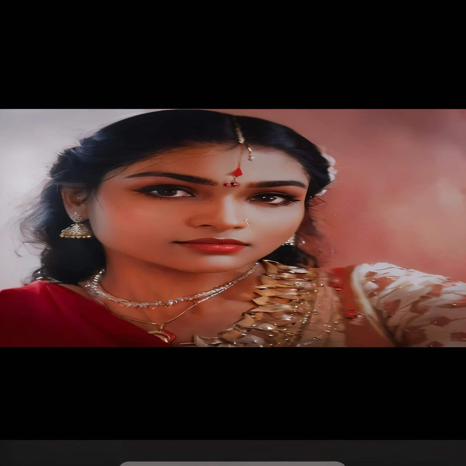 a close up of a woman with a necklace and a red blouse, inspired by T. K. Padmini, around 1 , photo of a gorgeous traditional beauty, profile picture, photo of young woman, indian, profile pic, indian girl with brown skin.