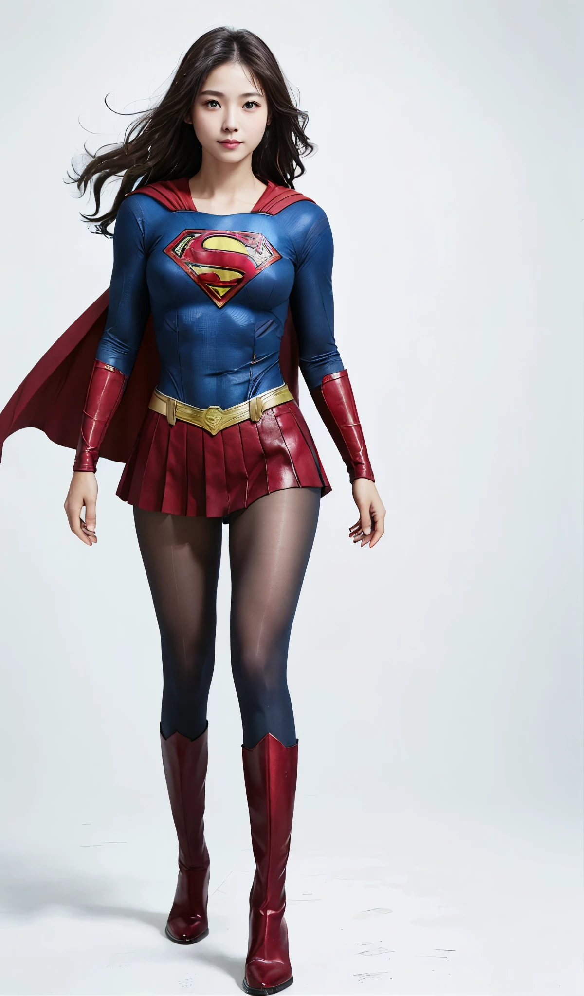 No background、(((Beautiful legs in black tights.)))、(((Legally express the beauty of your smile)))、((((Make the most of your original images)))、(((Supergirl Costume)))、(((Beautiful Hair)))、(((suffering)))、(((Please wear black tights....、Wear red boots)))、((Best image quality、8k))、((highest quality、8k、masterpiece:1.3))、(((Preserve background )))、Sharp focus:1.2、Beautiful woman with perfect figure:1.4、Slim Abs:1.2、Wet body:1.5、Highly detailed face and skin texture、8k