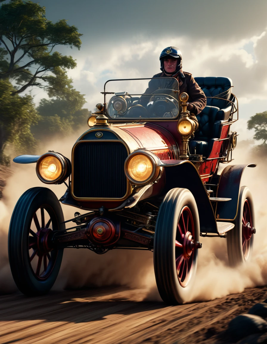 cinematic photorealistic color digital drawing, of an amazing Emma Esteam, the champion of an old world off road steam powered rally car in 1800, driving her steam engine race car, detailed face, insanely detailed and intricate, sharp and clear, volumetric lighting, ultra-high resolution, masterpiece hyper realistic artwork of Franz Junghuhn, insanely detailed and intricate, centered, cinematic aesthetic lighting art by Greg Rutkowski trending on Artstation, 3D disney-pixar like animation style Cinematic film still, shot on v-raptor XL, film grain, vignette, color graded, post-processed, cinematic lighting, 35mm film, live-action, best quality, atmospheric, a masterpiece, epic, stunning, dramatic Cinematic film still, shot on v-raptor XL, film grain, vignette, color graded, post-processed, cinematic lighting, 35mm film, live-action, best quality, atmospheric, a masterpiece, epic, stunning, dramatic