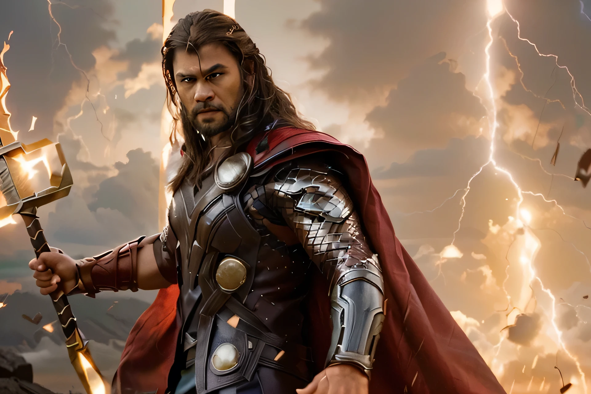 film still from 'thor', DARK BLACK HAIR, INDIAN TAN SKIN TONE, god of thunder, the god of thunder, thor 2 marvel film, starring in thor ragnarok film, thor, asgardian, donald trump as thor, chris hemsworth