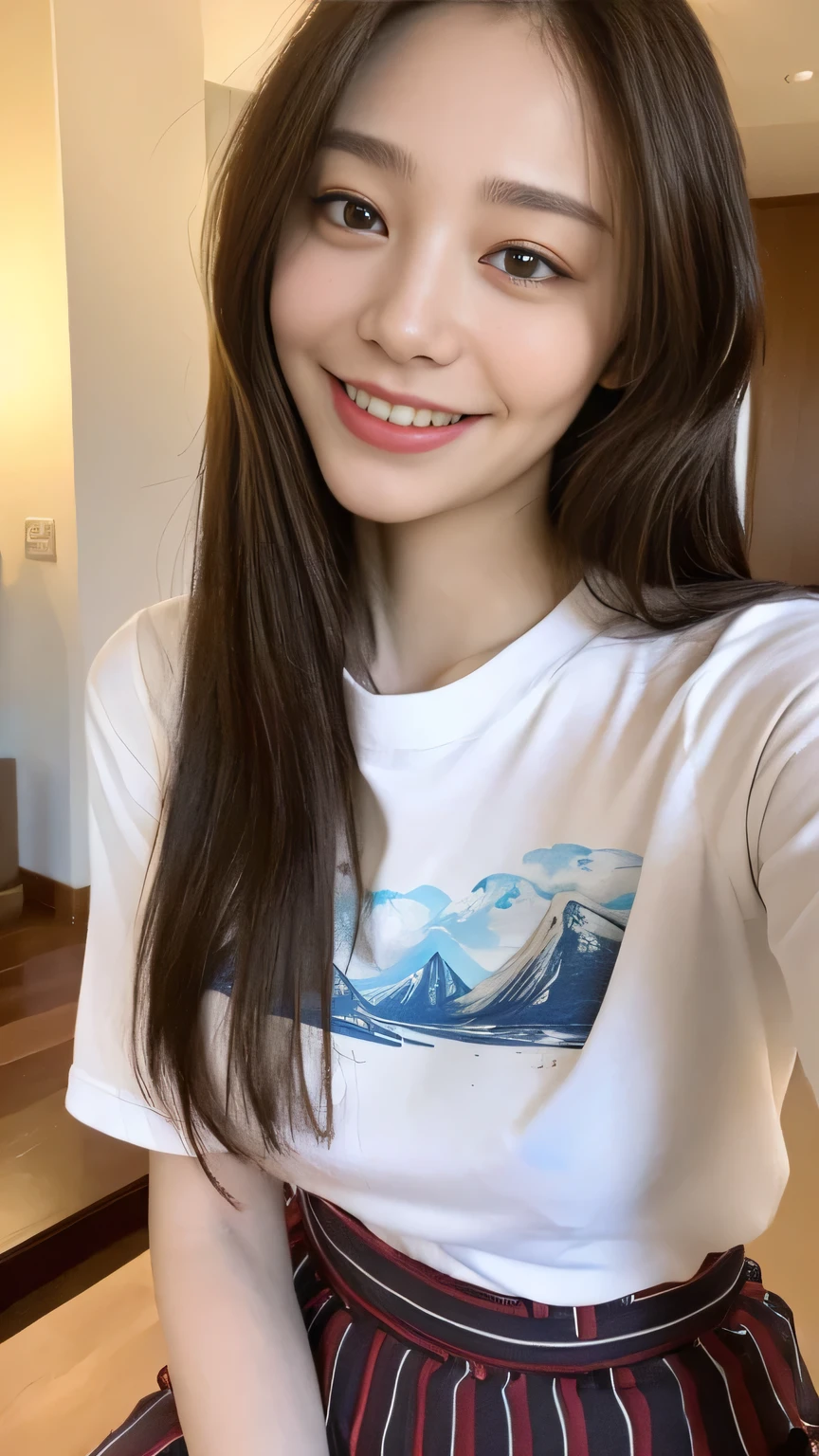 seed:3053359221.Full body angle、((highest quality, 8K, masterpiece:1.3)), concentrated:1.2, Perfect body beauty:1.4, Hips:1.2, ((Delicate Hair)), (Colorful T-shirts、Shorts、pajamas、 :1.1) , ((highest quality、8K、masterpiece:1.3))、1 Girl、A sloppy smile、Esbian all over、Slim face、Big 、Beautiful woman、(Dark Brown Hair)、Long Hair、1.1、Flickering Valley、Detailed eyes、double eyelid、Blurred Background、超Slim face、Smile、Looking down、