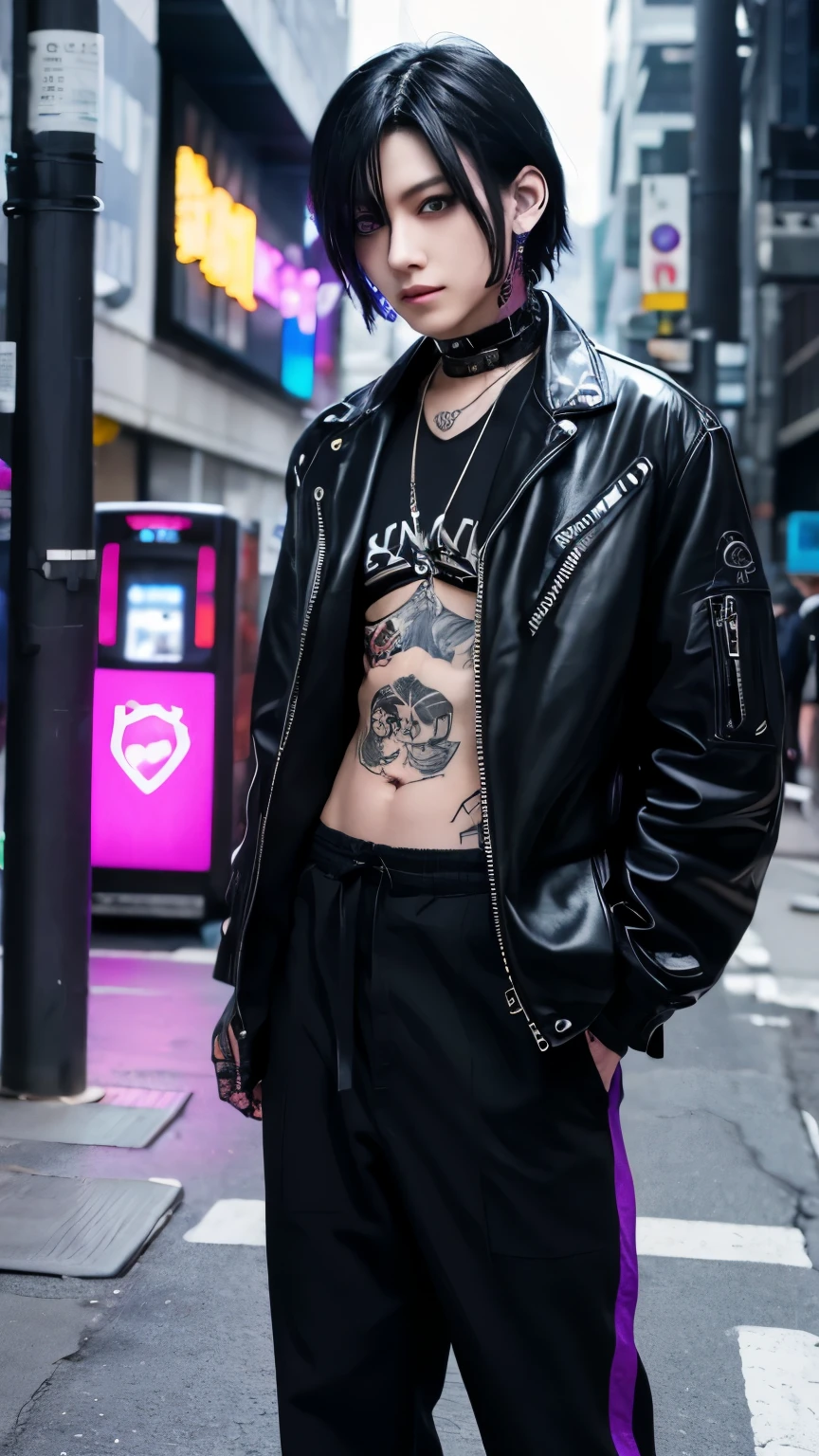 Men's Underground Idol、Black Hair、Member color is purple、make、Visual Kei、cyber punk、boy、Tattoo