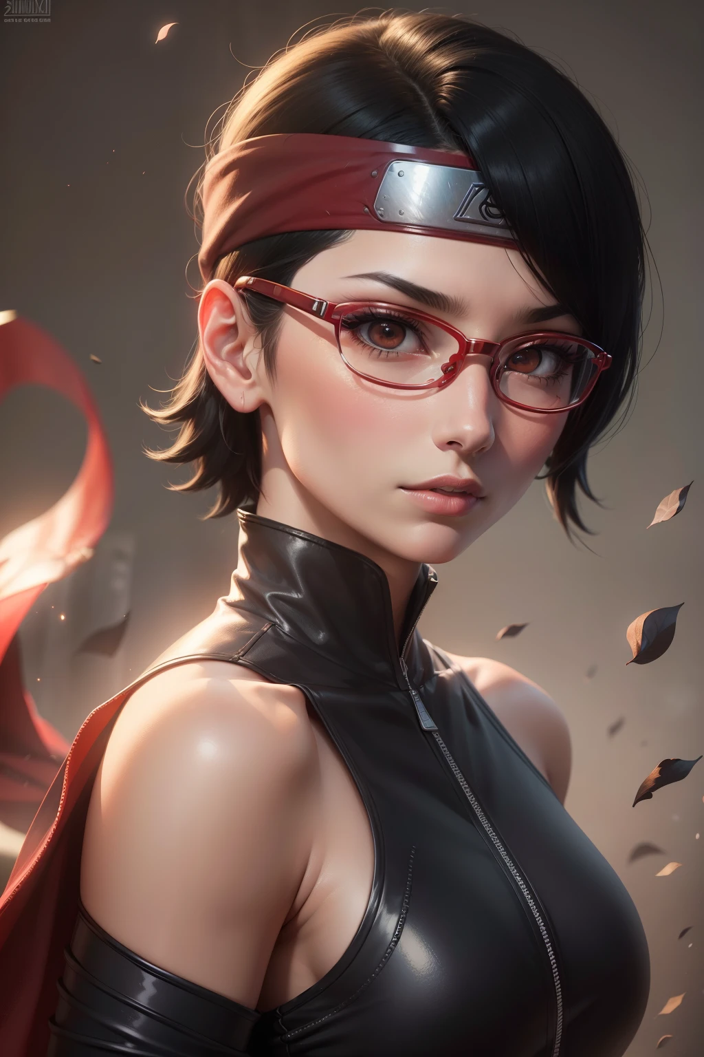 Sarada, pelo negro y corto , ojos negros, y con gafas rojas , piel durazno , is 8 ,viste un atuendo shinobi , It's in the cafeteria of Shinobi Academy,(masterpiece, high resolution),Frightened facial expression ,Cry,wet body,wet hair,Dog collar, slave , capturing the dark allure of forbidden desires,bound by twisting tendrils, The pliers are on a chain, poor thing, dark prison, the area near the body is wet,Frightened expression ,Girl crying,full body