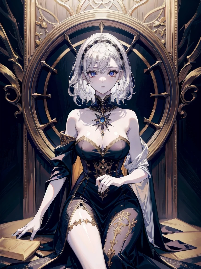 full body, traditional witch outfit, alchemist room, absurdres, RAW photo, extremely delicate and beautiful, masterpiece, Best Quality, ultra high resolution, 32k, hyperrealistic, ultra-detailed, perfect figure, detailed description, pale skin, 20 years old, detailed beautiful face and eyes, tearful mole, earring, short medium hair, wavy hair,
