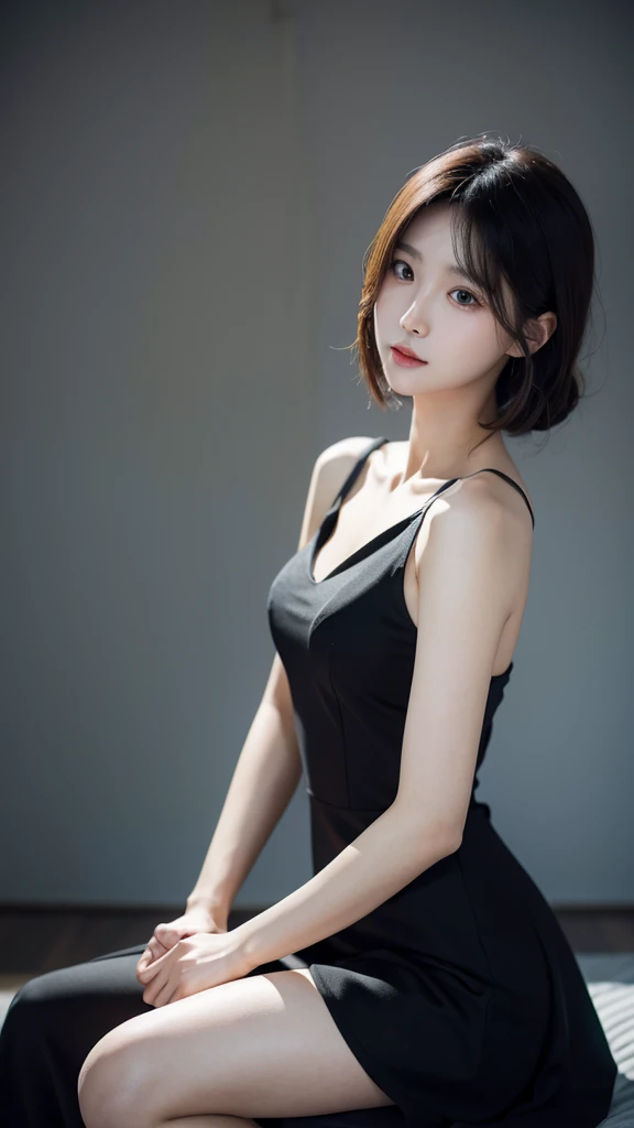 Korean girl beauty, black dress short