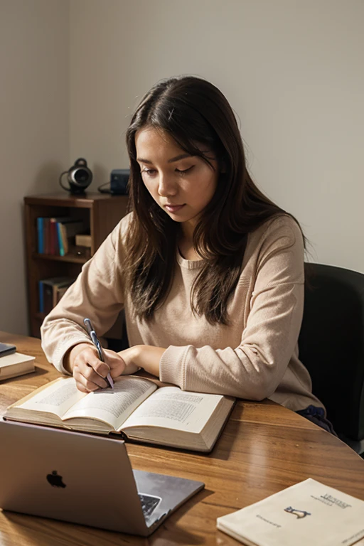 Online tuition girl studying with laptop and books