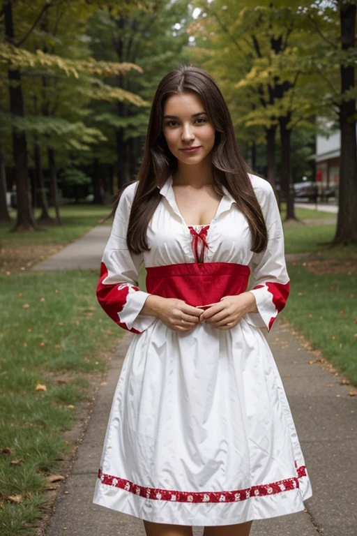 Beautiful woman, 22 years, Canada 🇨🇦, dressed in traditional clothing red white 