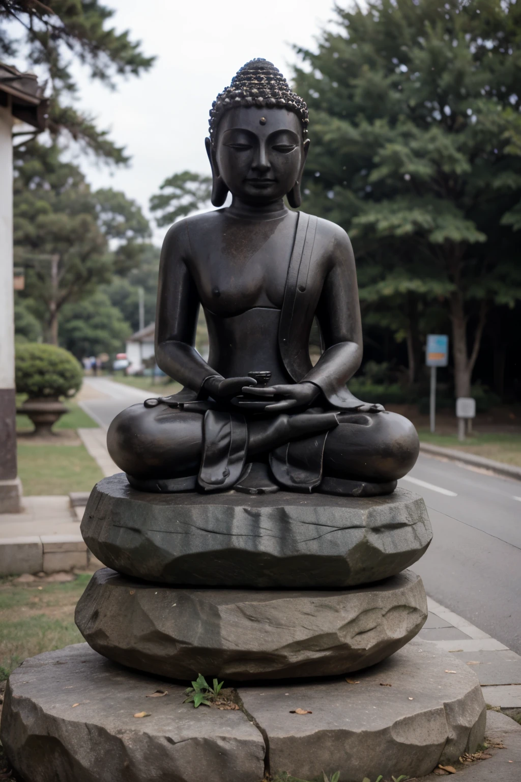 Buddha sitting on rock miuntain