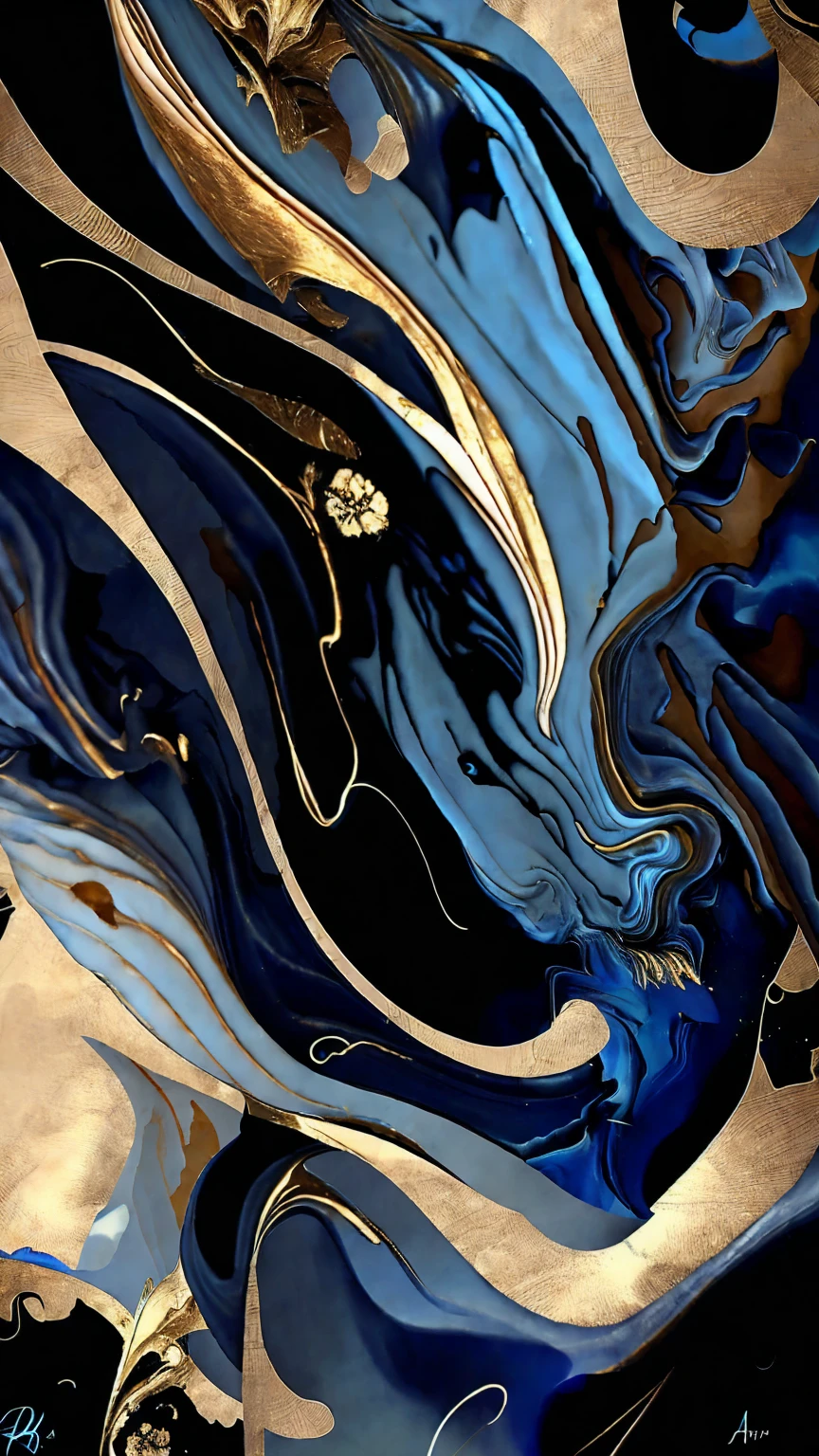 a beautiful abstract marble texture, with colors of black, blue and gold, highly detailed, intricate design, marble material, black obsidian material, sapphire material, gold material, BY Anne Bachelier,