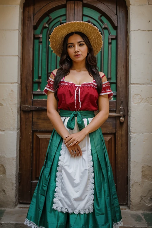 Beautiful woman, 26 years, Mexico 🇲🇽, dressed in traditional clothing green red