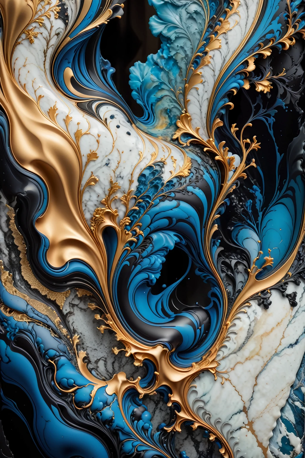 a beautiful abstract marble texture, with colors of black, blue and gold, highly detailed, intricate design, marble material, BY Anne Bachelier,
