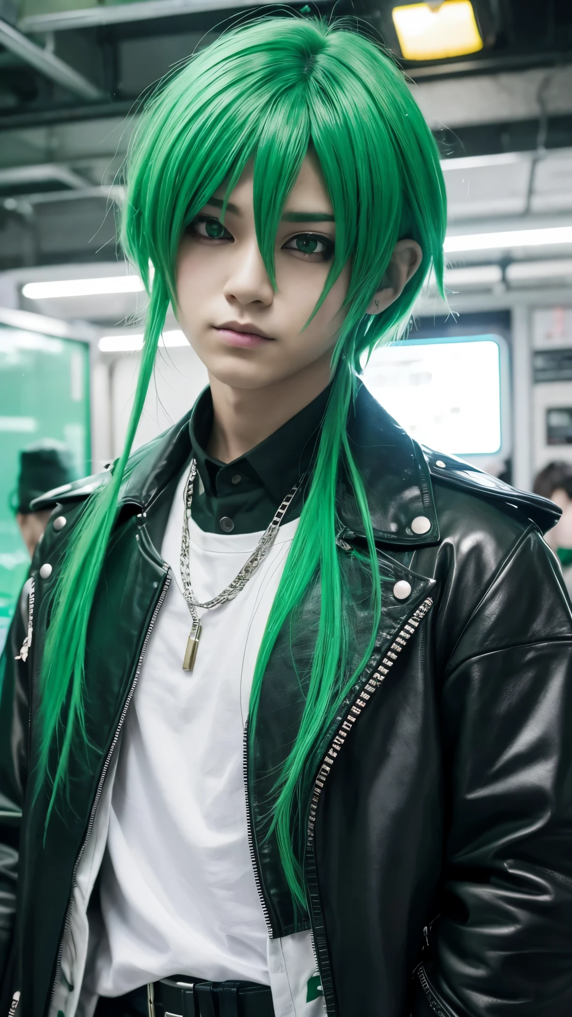 Men's Underground Idol、Green Hair、make、Visual Kei、cyber punk、boy